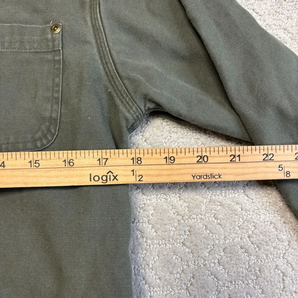 Carhartt Olive Duck Canvas Flannel Lined Chore Shirt Jacket Men's L 100% Cotton